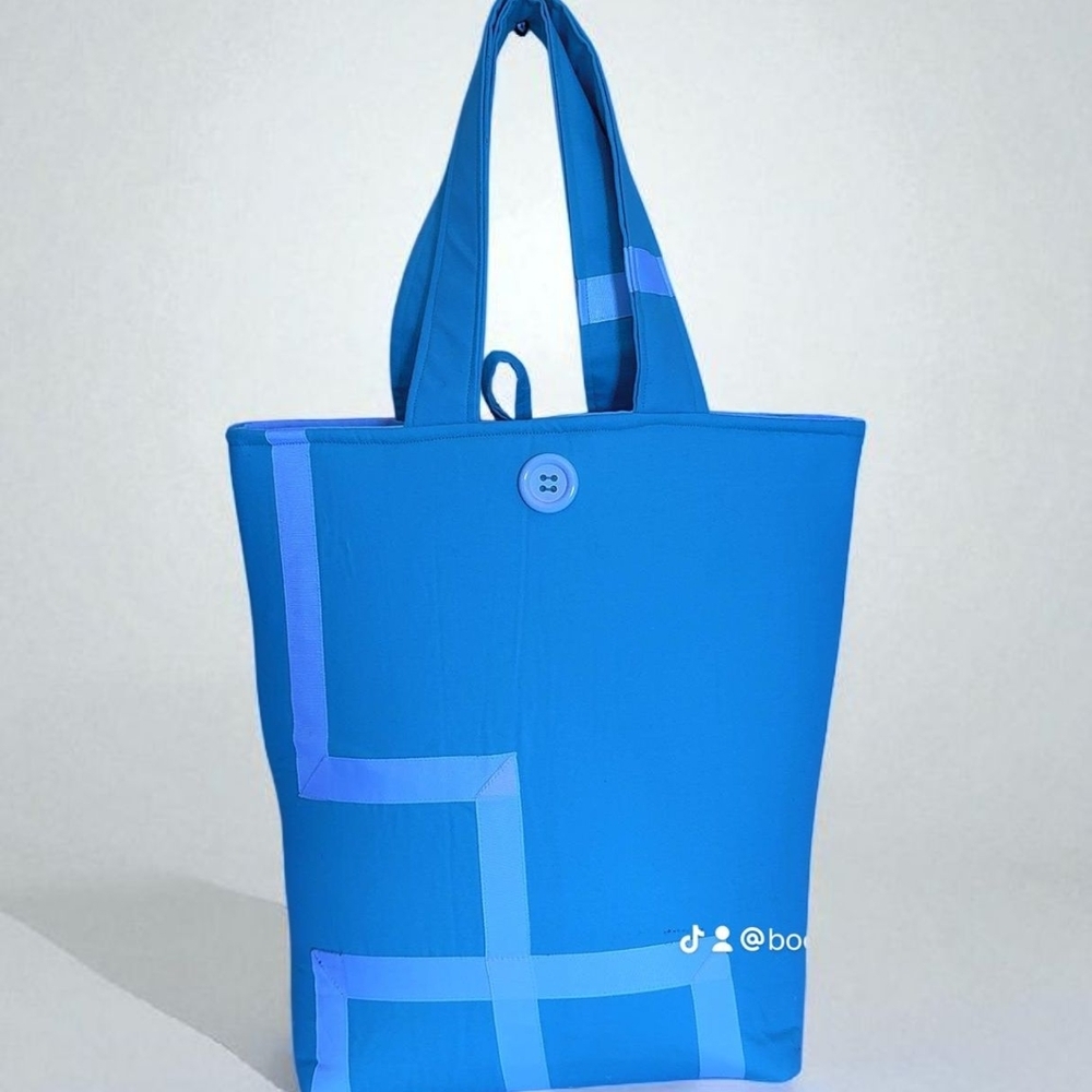 Elegant Blue Tote Bag with Button Detail